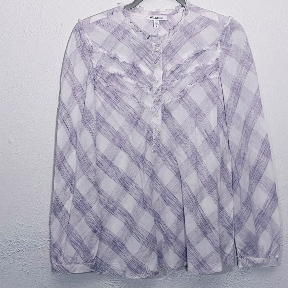 William Rast Purple Dalila Plaid Boho Peasant Ruffled Yoke Cotton Henley Shirt M